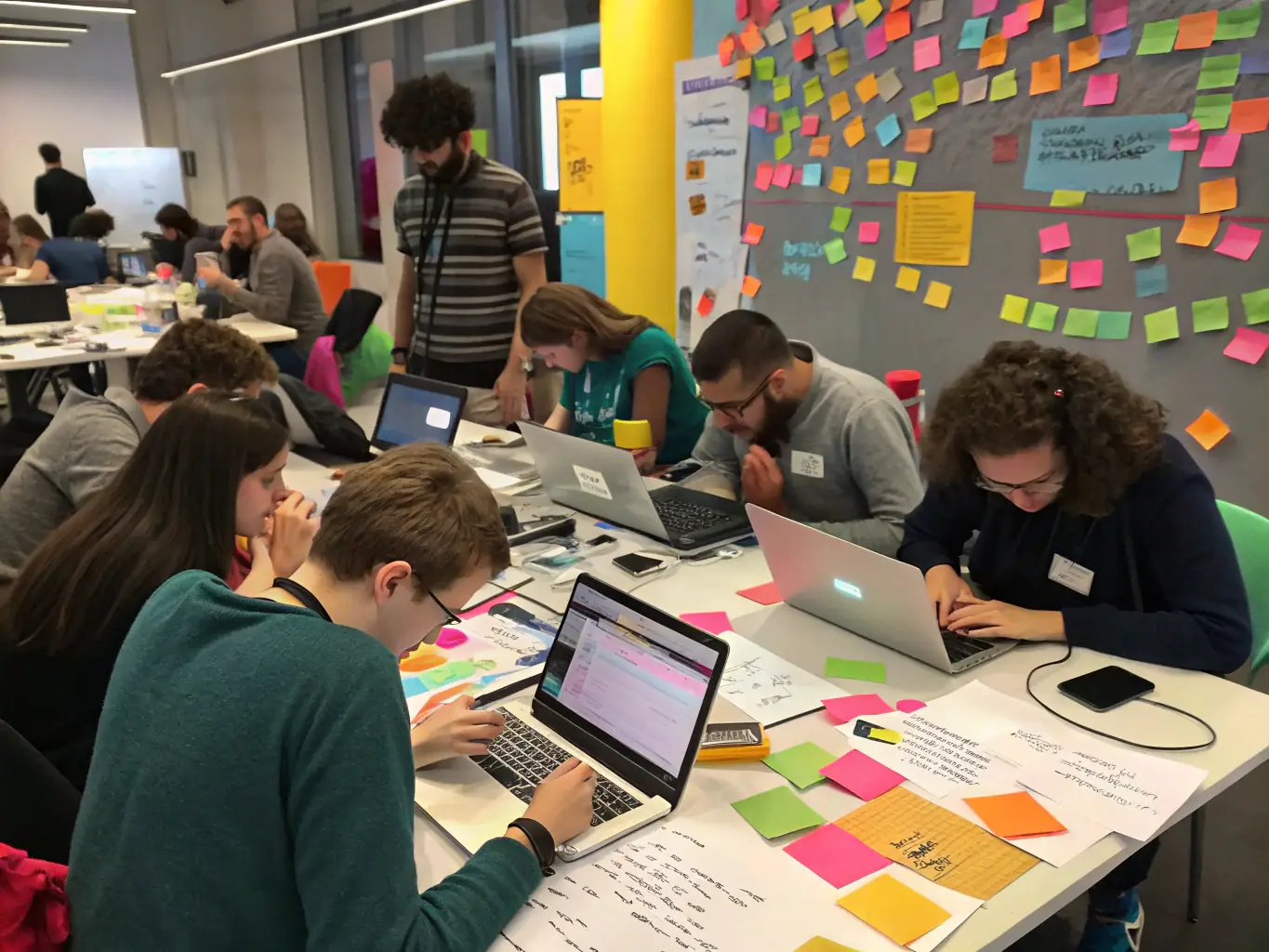 A collaborative coding session with students working together on a project, emphasizing the supportive learning environment at codemaster.site.